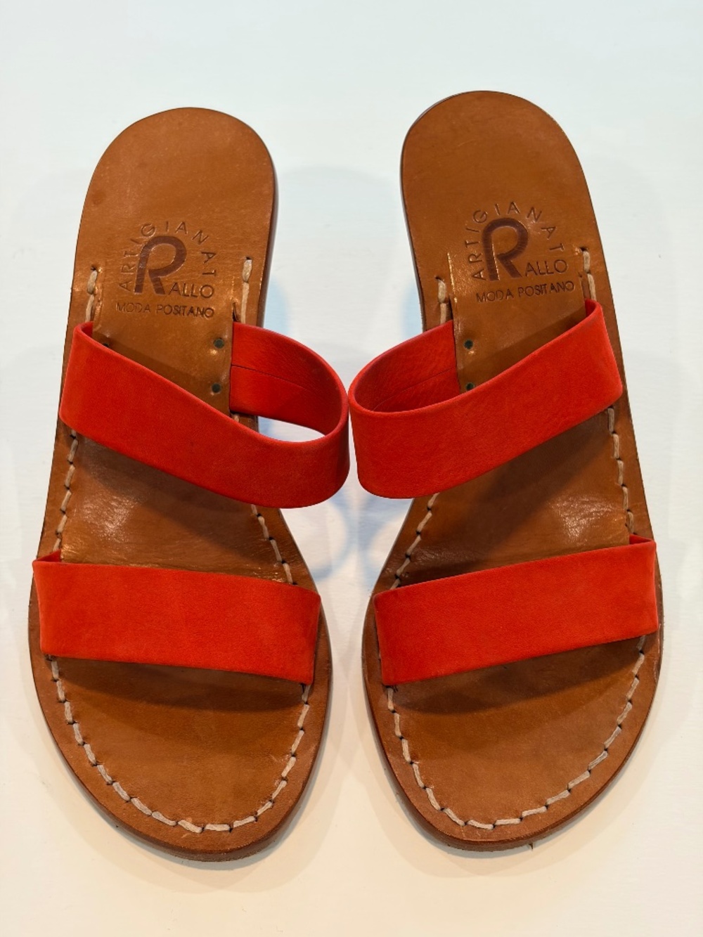 Handmade Positano Italy Red Leather Sandals Artigiani Rallo Size 5